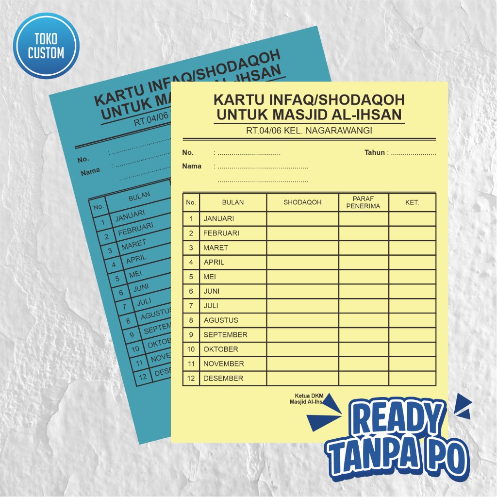 Kartu Infaq/Shodaqoh/Iuran RT/SPP/Paket Lebaran/Bisa Custom ukuran