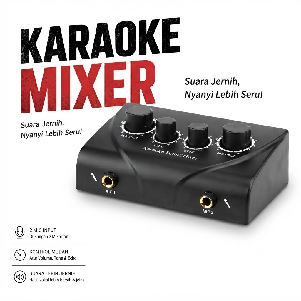 Mixer Karaoke Audio Pengatur Echo Tone Volume 2 Mic
