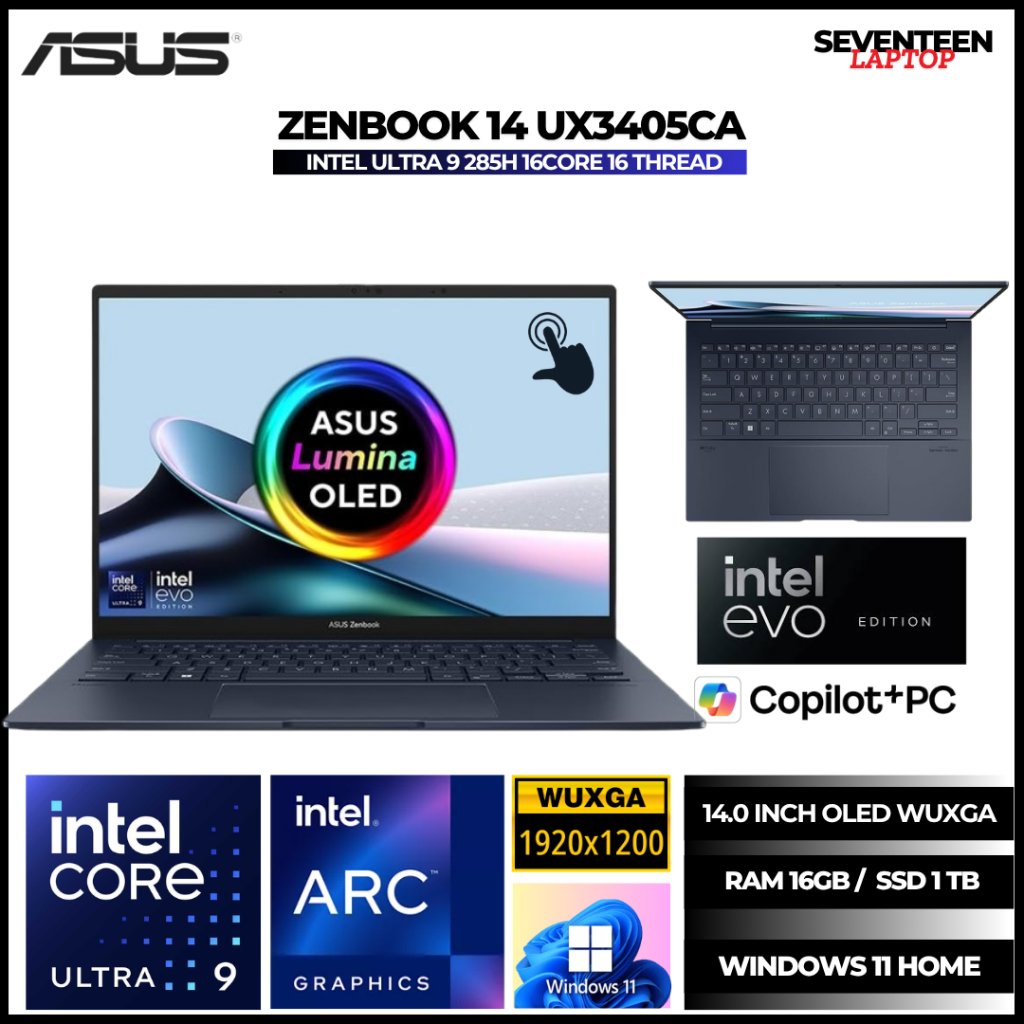 Laptop Asus ZenBook 14 OLED TouchScreen Intel Ultra 9 285H RAM 16GB SSD 1 TB 14 Inch OLED WUXGA W11