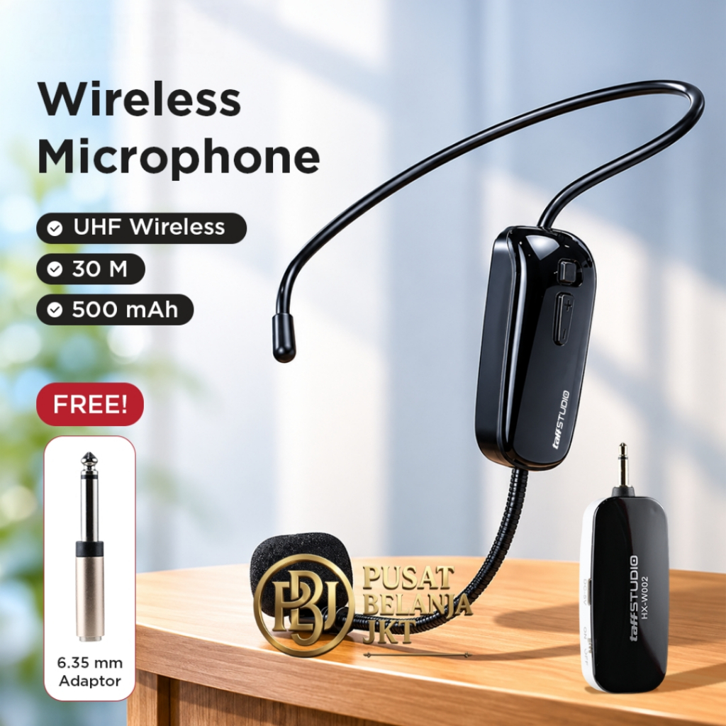 Mic Wireless Headset Taffstudio 1 Mic Headset Bando Imam Masjid Presentasi Ceramah Senam UHF Recharg