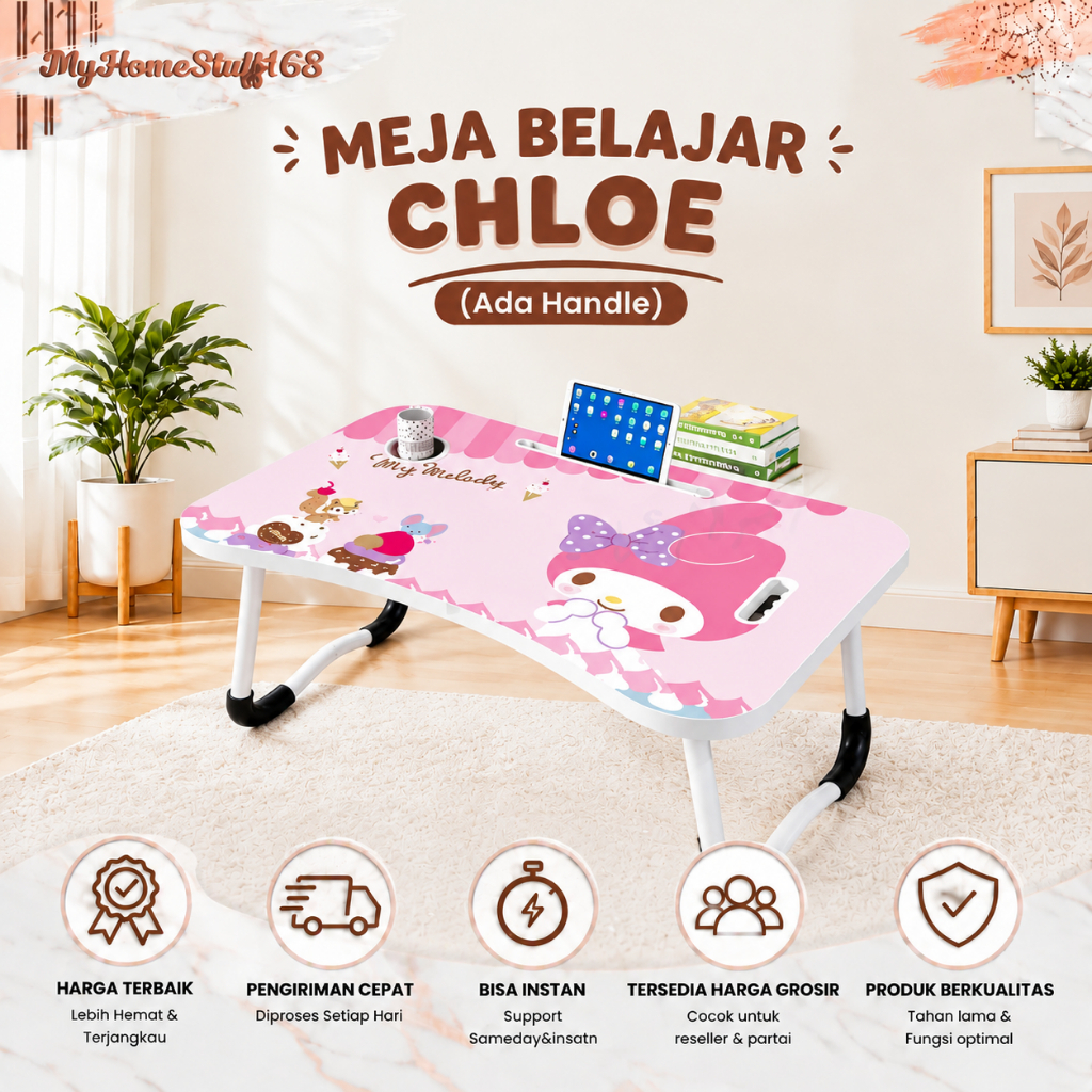 MEJA BELAJAR LIPAT ANAK MEJA LAPTOP LIPAT MEJA LIPAT CHOLE KARAKTER 60X40CM