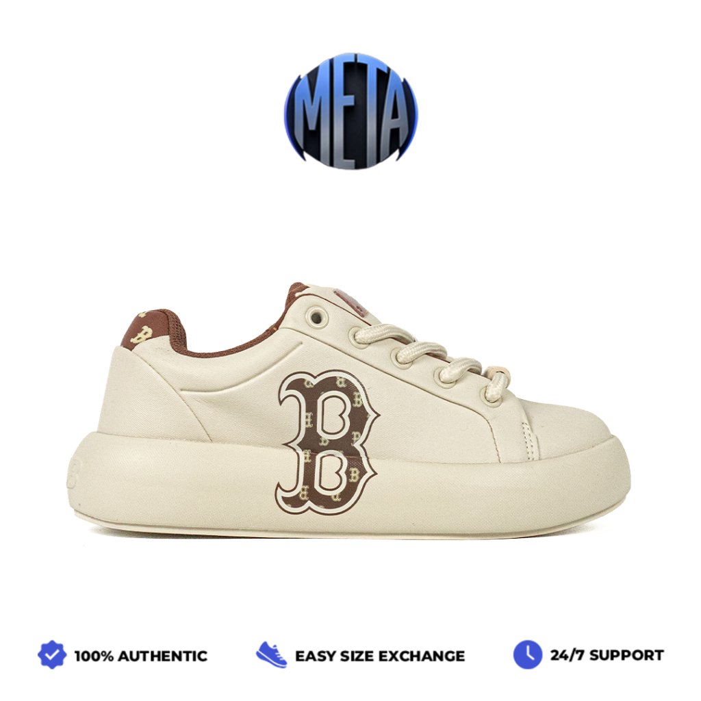 Meta Shoes - Sepatu Korea MLB Chunky Classic Base Heel Monogram Boston Red Sox Brown Sneakers Casual