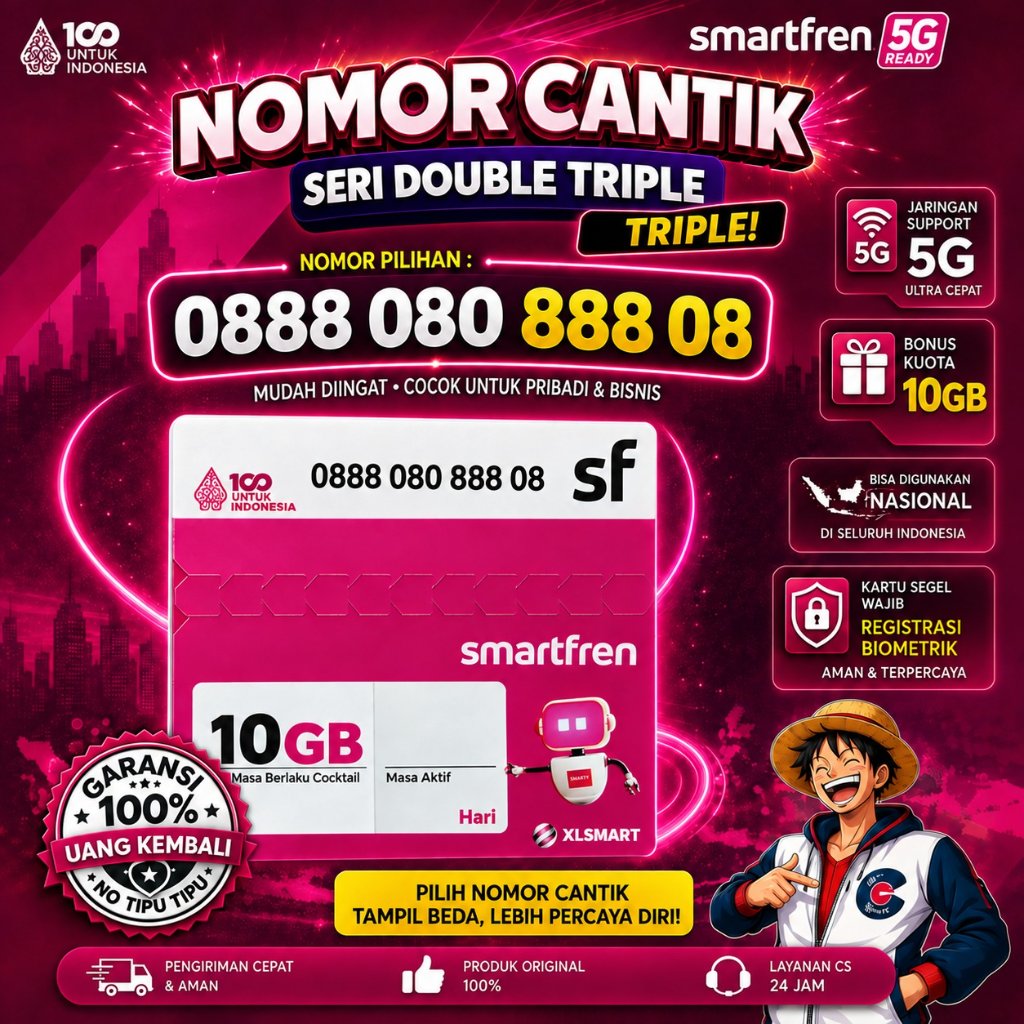 Nomor Cantik Smartfren Seri Double Triple BONUS KUOTA 10GB - Kartu Perdana Smartfren Support 5G BONU