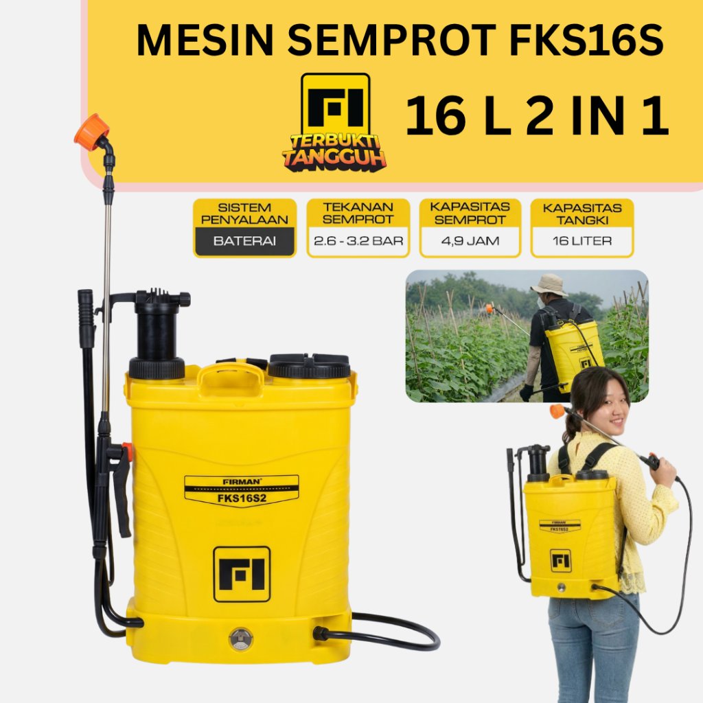 Sprayer Firman FKS16S2 SNI Elektrik 16L Knapsack Alat Semprot Hama FIRMAN 2 IN 1