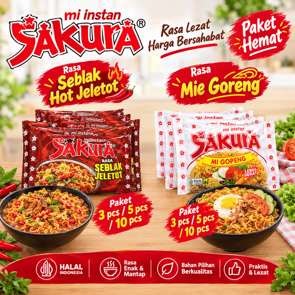 Mie Instant Sakura Goreng Paket 3 / 5 / 10 Pcs