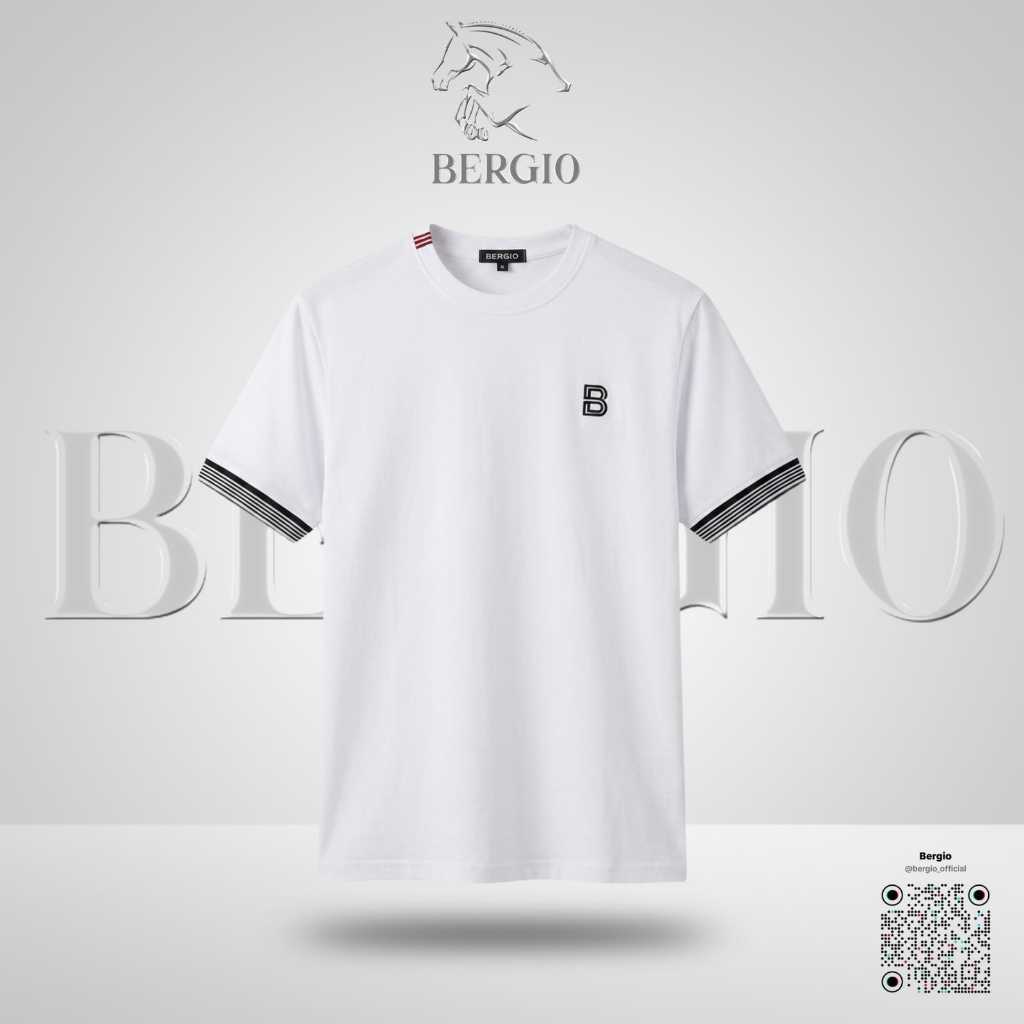 BERGIO T-shirt line Ujung Lengan Elastis Hitam Puti Cotton Us Pima 24s Original
