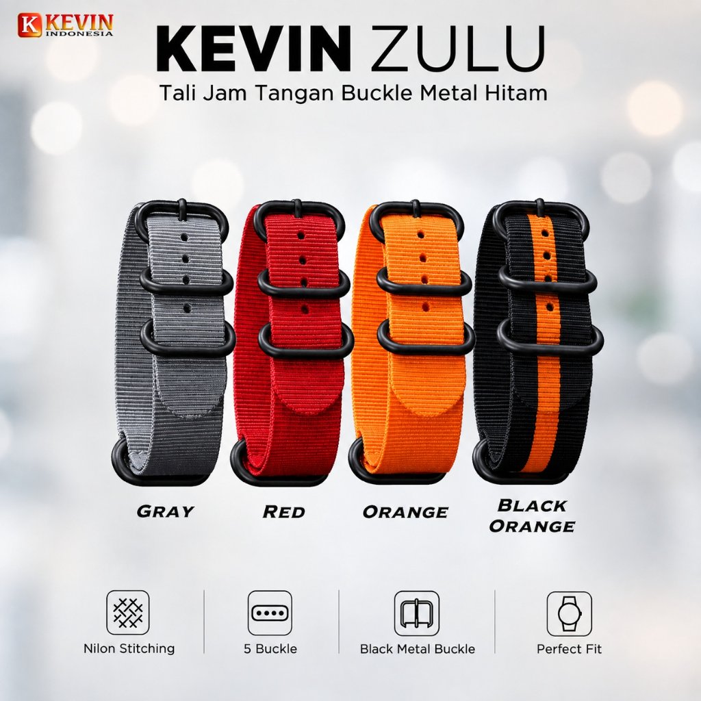 KEVIN ZULU Tali Strap Jam Tangan Seiko 24mm Black Metal Buckle