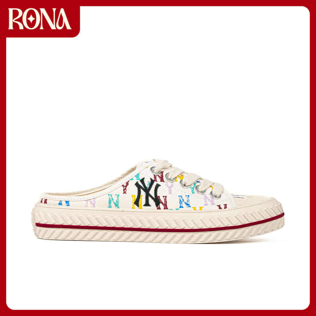 RONA Shoes - Sepatu Korea MLB Playball Mule Monogram White Rainbow Sneakers Casual Outdoor Indoor Au