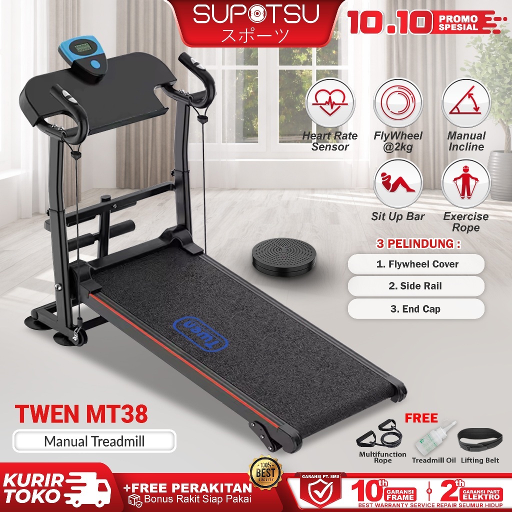TWEN MT38 Treadmill Tanpa Listrik Treadmill Manual Treadmill Multifungsi Treadmill Lipat Alat Olahra