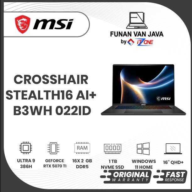 LAPTOP MSI STEALTH 16 AI+ B3WH-022ID ULTRA 9-386H GEFORCE RTX 5070 Ti, 12 GB VRAM 2x16 GB DDR 5 1 TB