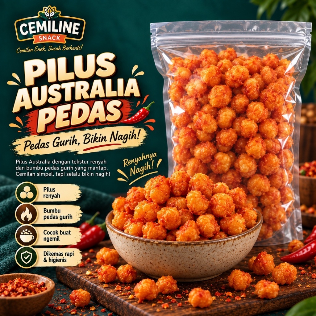 Pilus Australia trio  pedas - Snack Pedas Manis 250gr
