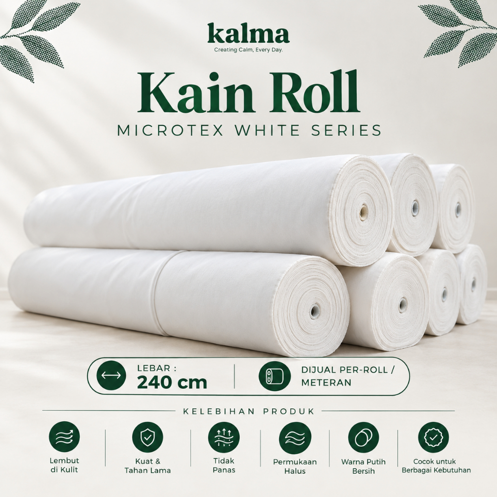 KALMA - Kain Roll Katun Disperse Microtex Polos WHITE SERIES/ Microtex Polos / Polymicro / Kain Spre