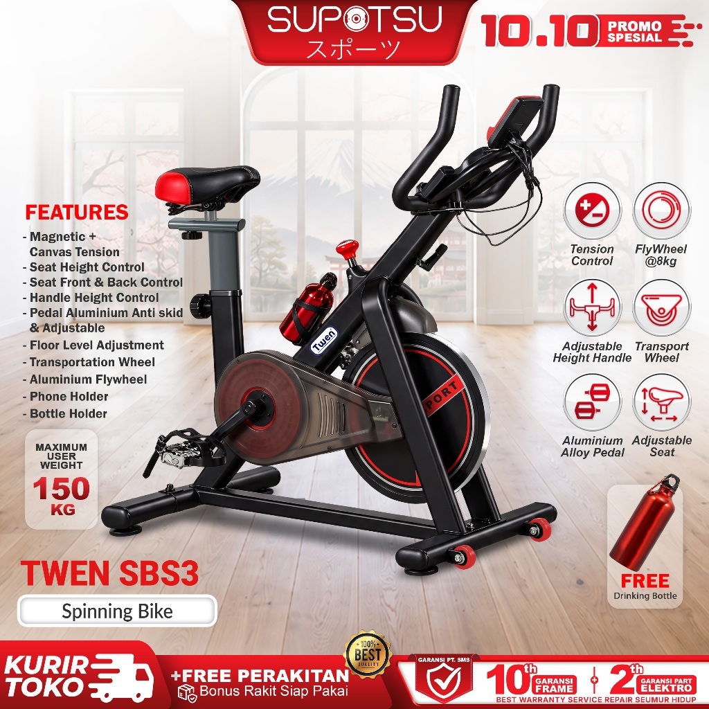 Twen S3 Spin Bike Putih - Sepeda Statis Fitness Indoor