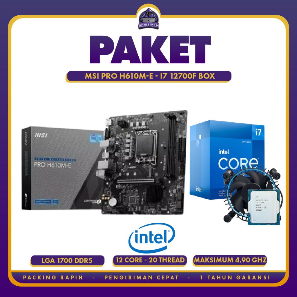 PAKET MOBO H610M DDR5/DDR4 & Intel Core i7 12700F BOX (Cache 25MB, hingga 4,90 GHz) GARANSI RESMI