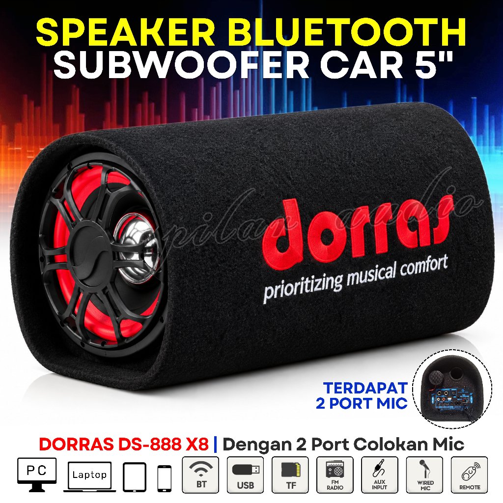 Speaker Bluetooth Full Bass 5inch Subwofer Car DORRAS DS-888 X8 |  Speaker Karaoke Gratis Mic + Remo
