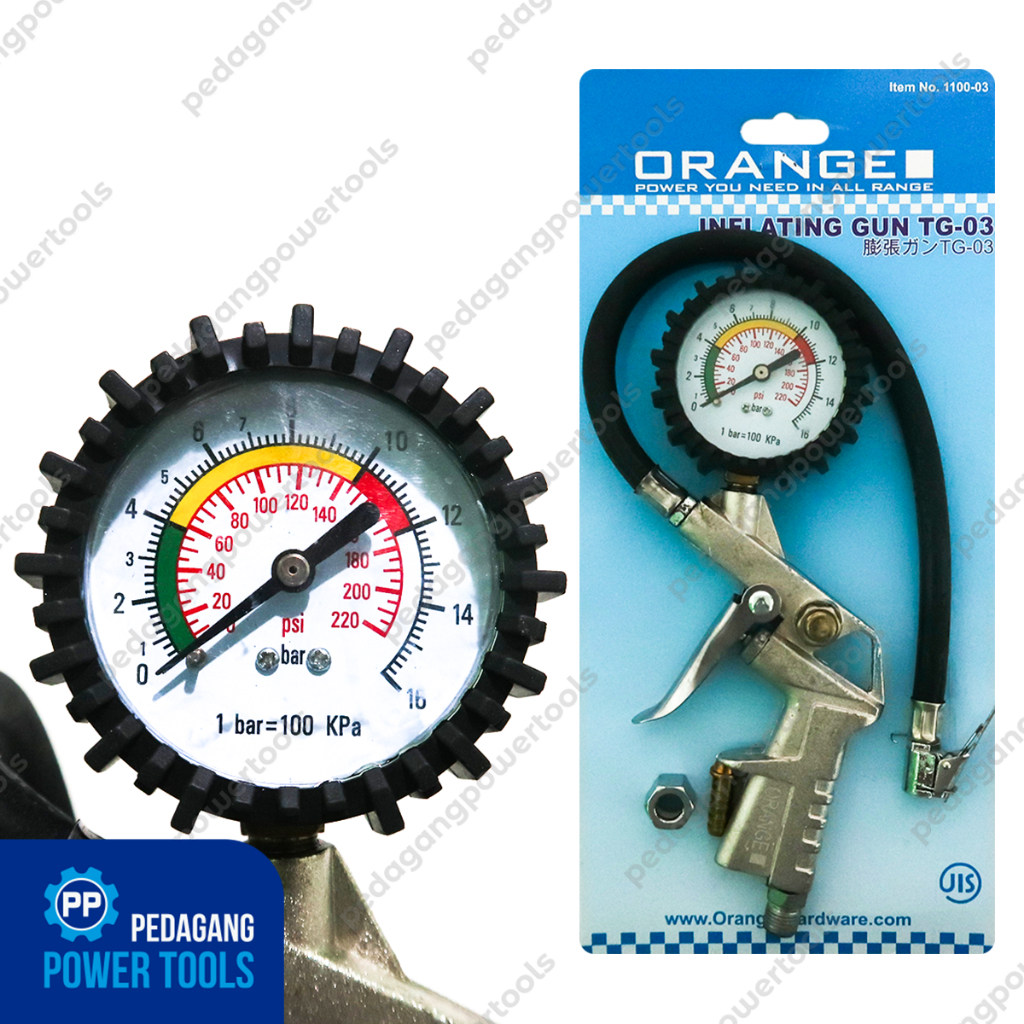 ORANGE INFLATING GUN TIRE INFLATOR AIR PRESSURE UKURAN POMPA ANGIN BAN