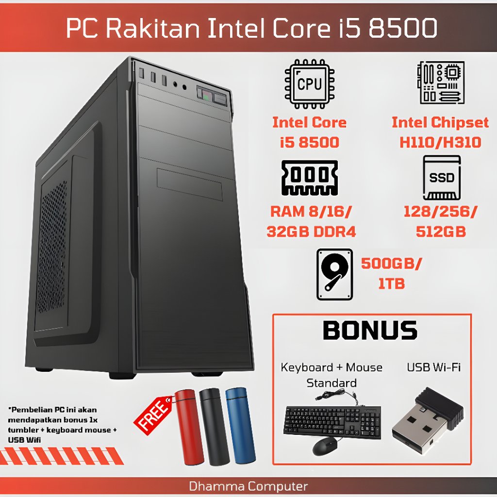 PAKET CPU / PC RAKITAN Komputer Kantor Intel Core i5 8500 DDR4 Intel Core i5 Gen 8