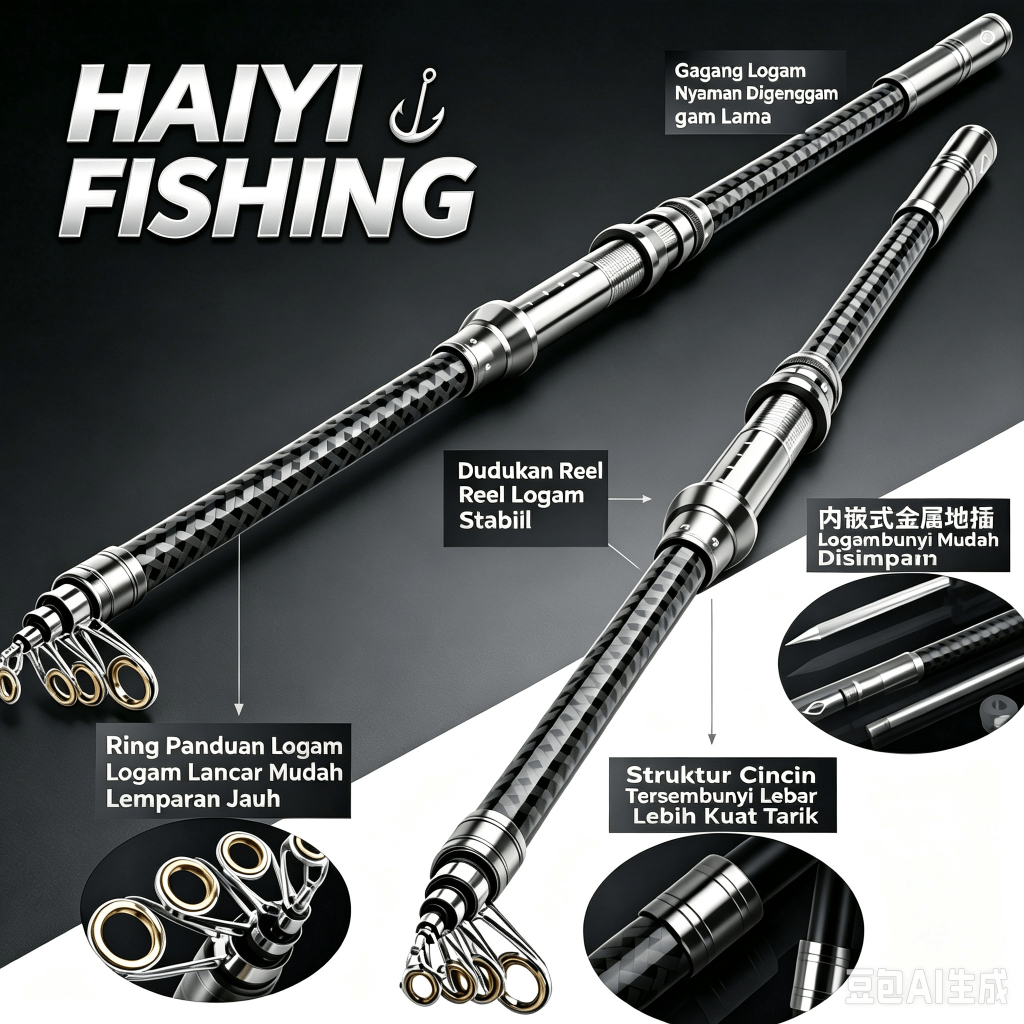 HAIYI FISHING Joran Laut Teleskopik Yinlong Penyangga Tanam Tersembunyi Aksesoris Logam Bonus Senar 