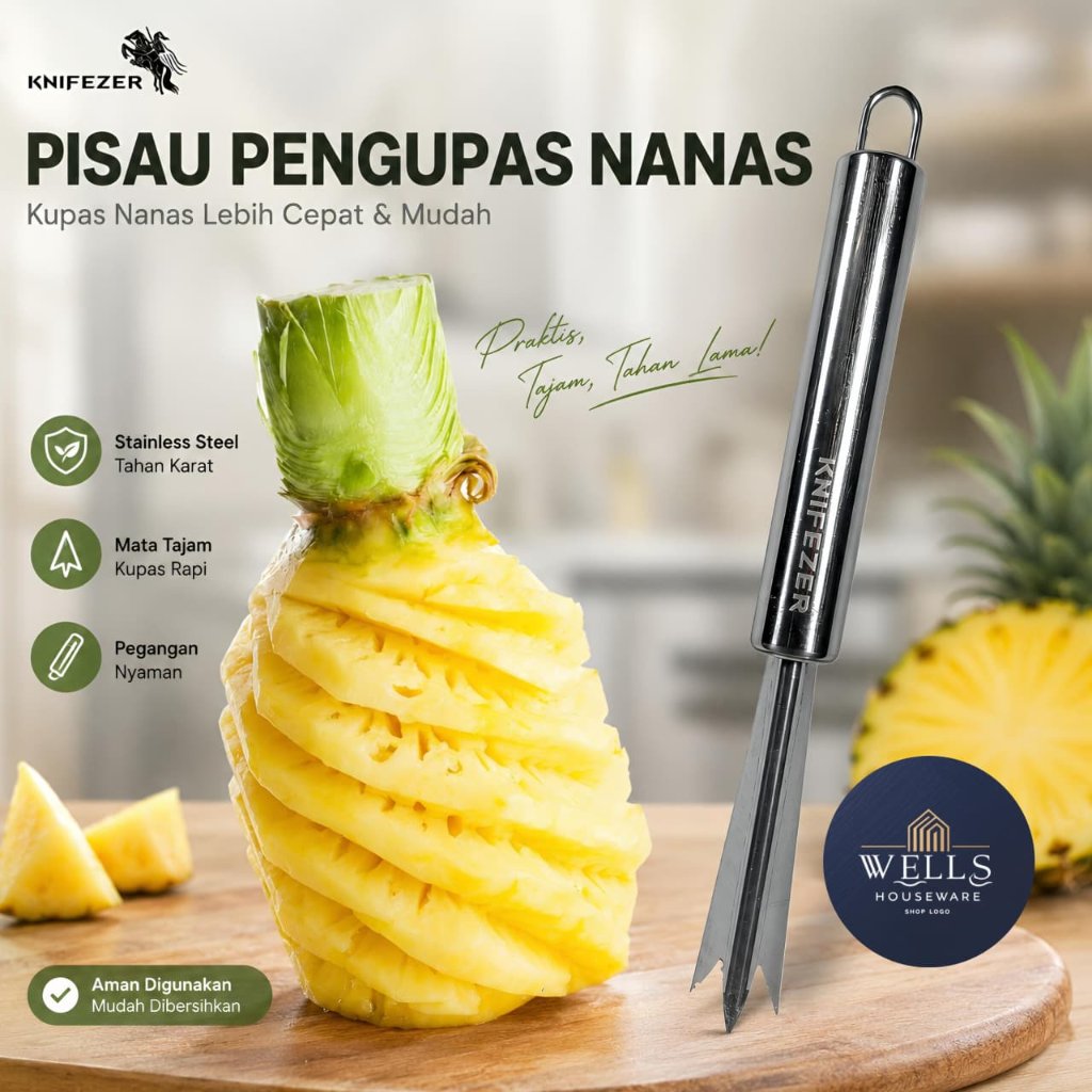 Wells Houseware - KNIFEZER - Pisau PENGUPAS NANAS Pineapple Peeler Stainless Steel - WYV736 - Silver