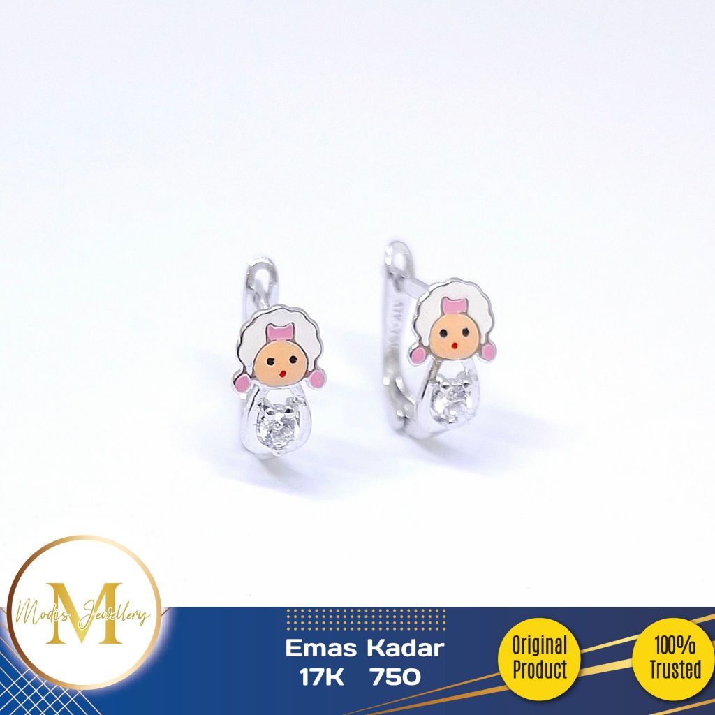 MODIS JEWELLERY - Anting Jepit Anak Karakter Putih - Emas 17k  750