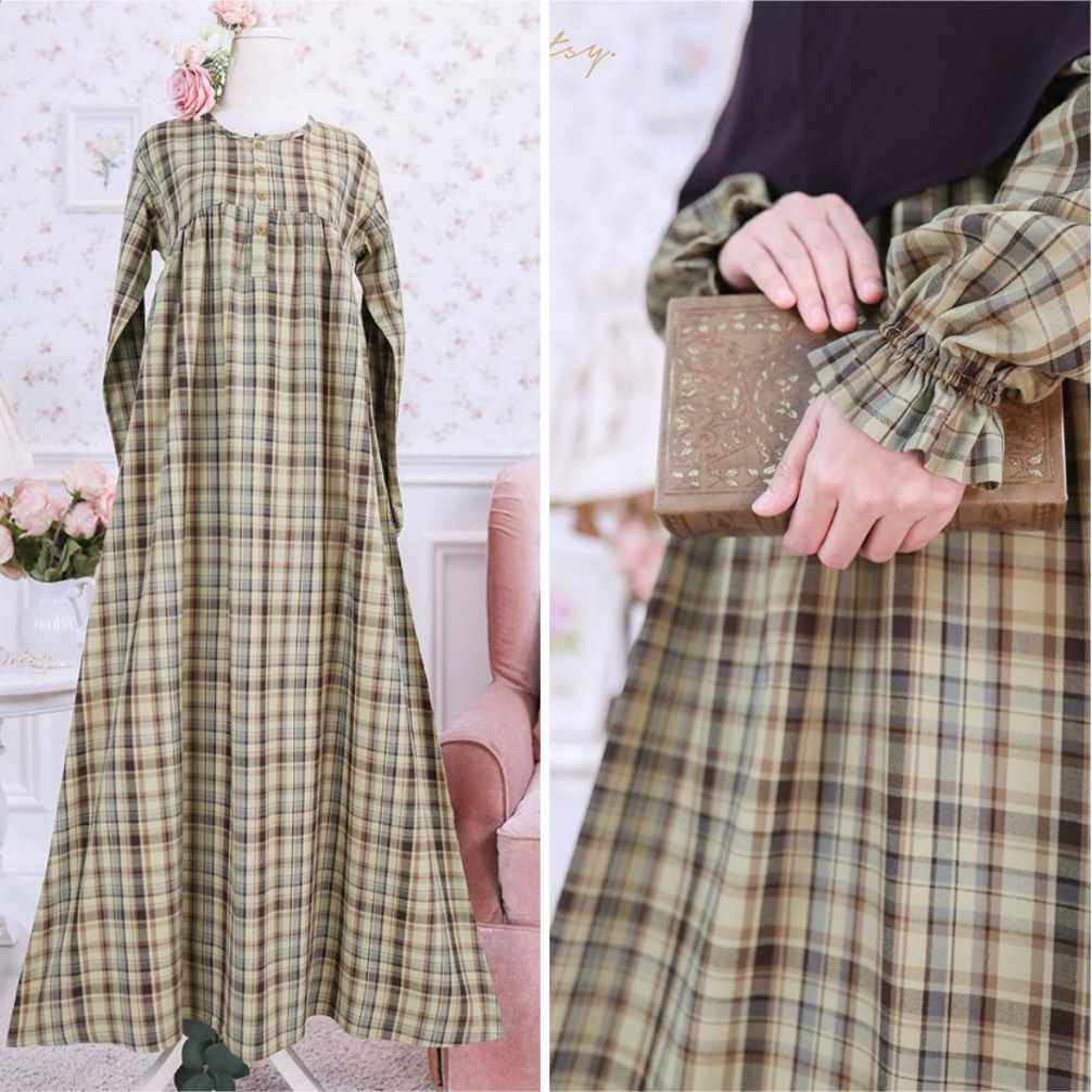 Ditsy Gamis Muslimah VICHY KHAKI BEIGE M L XL