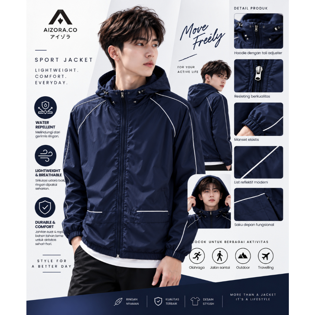 Aizora.Co -  Jaket Parasut Pria Wanita Windbreaker | Jaket Outdoor Sport Kekinian