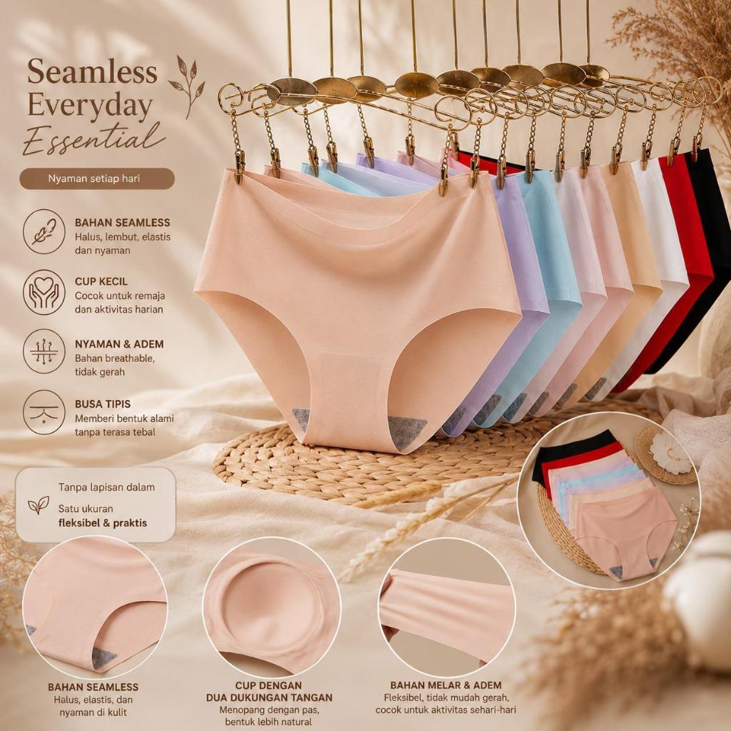 ATA FUN Cd Wanita, Celana Dalam Katun Premium, Seamless Es Sutra Adem Halus Maxi Midi Mini Jumbo Ham