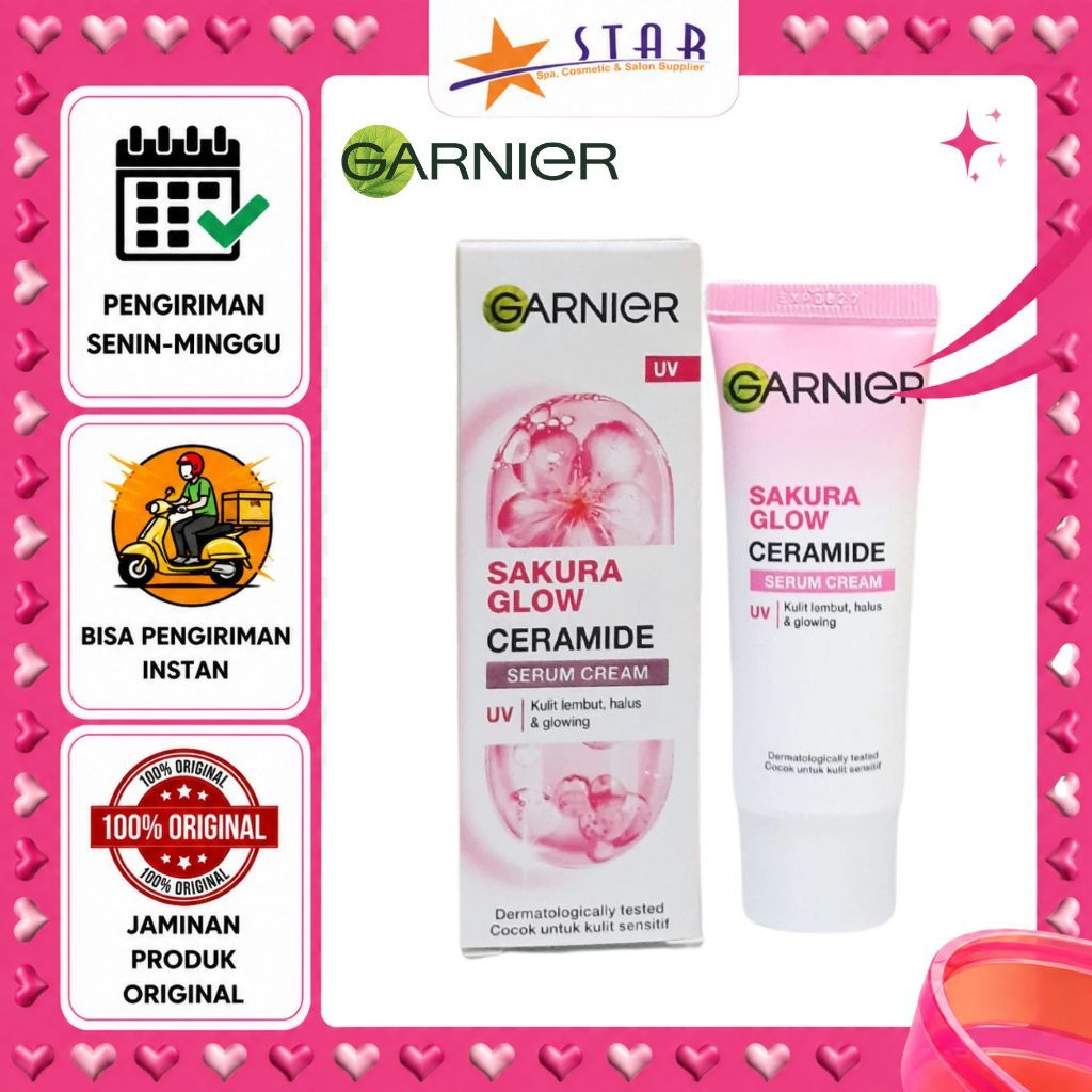 * STAR * Garnier Sakura Glow Hyaluron Serum Cream UV 20gr Pelembab Wajah (kemasan baru)