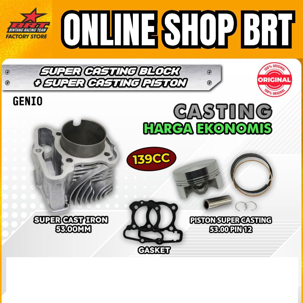 BLOK PISTON CASTING BRT GENIO DELUXE All New BEAT FI ESP STREET SCOOPY FI STYLISH Bore Up 53MM Blok 