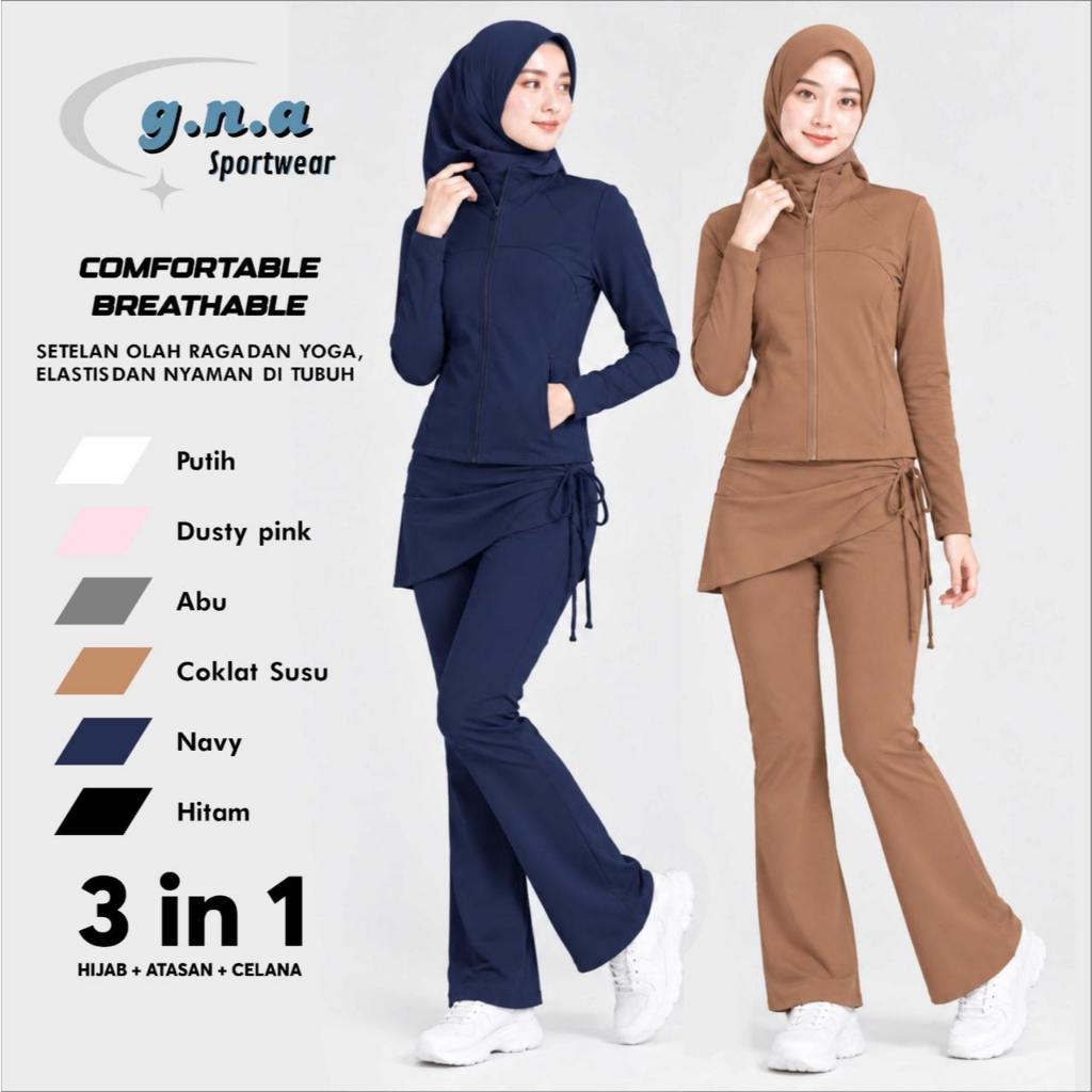 GNA FASHION SPORT / SET SLIMFIT DAN LEGGING CUTBRAY SERUT FREE HIJAB  3IN1