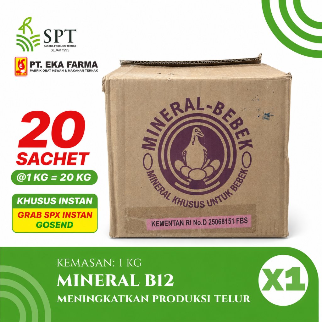 EKA FARMA MINERAL AYAM B12 1 DUS 20 PCS (KHUSUS INSTAN) 1 KG MINERAL PREMIX UNTUK bebek PETELUR BROI