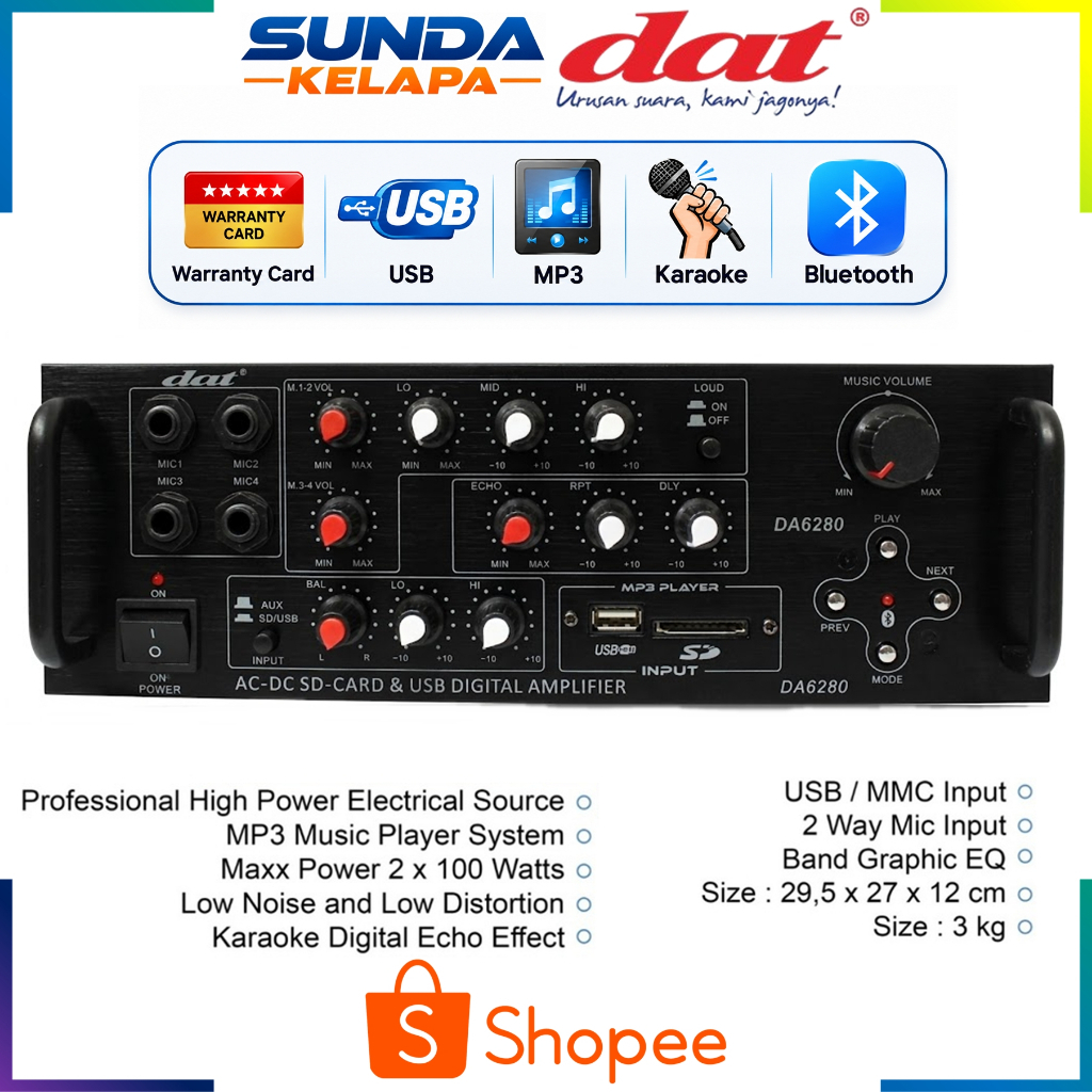 Power Amplifier Dat DA 6280 Amplifier karaoke Bluetooth Professional Audio Power Ampli Sound System