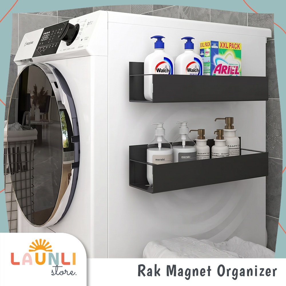 Rak Magnet Tempel Dinding Organizer Tempat Sabun Deterjen Samping Mesin Cuci Rak Kamar Mandi