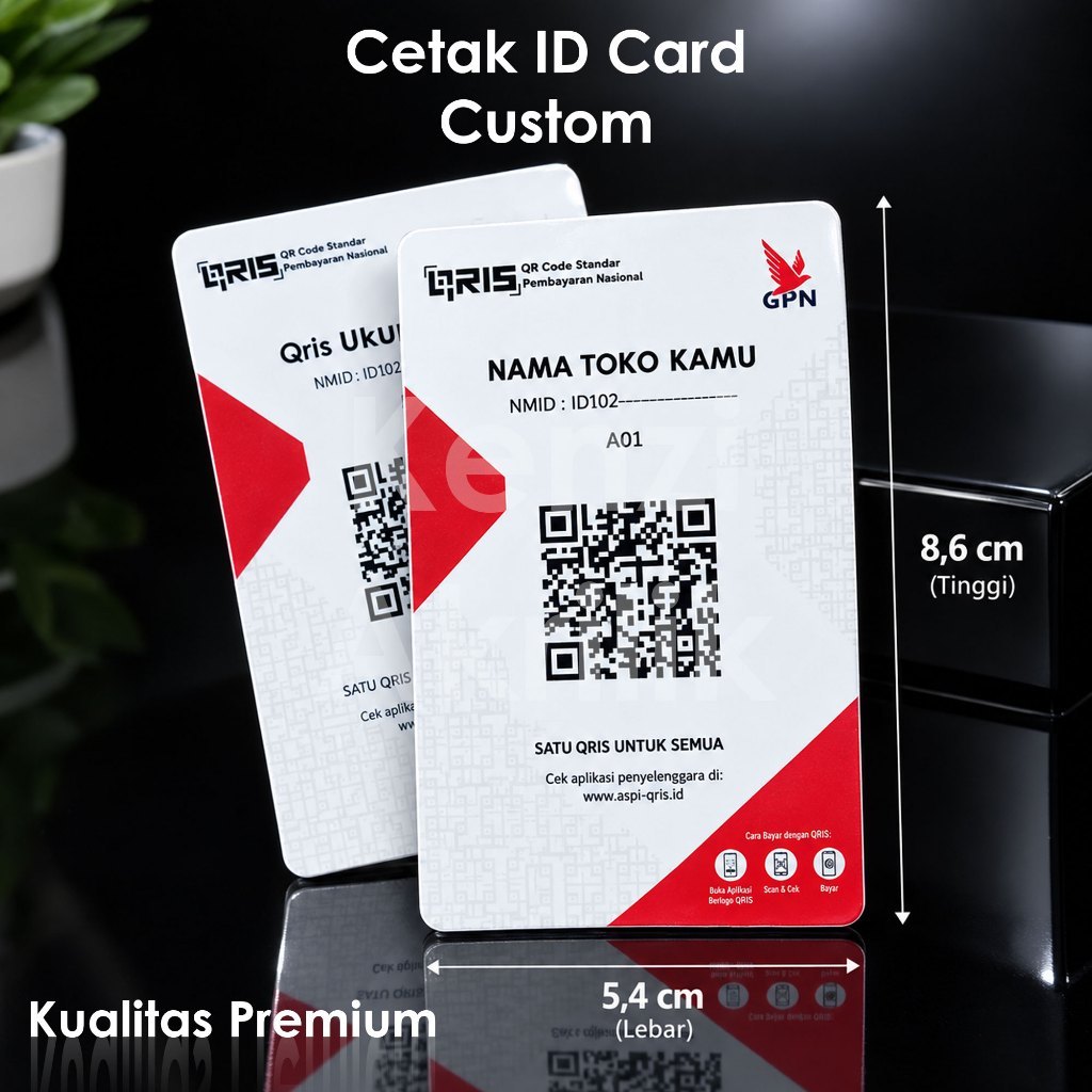 COD Custom Cetak ID Card, QRIS Ukuran KTP 8,6cm x 5,4cm 2 Sisi