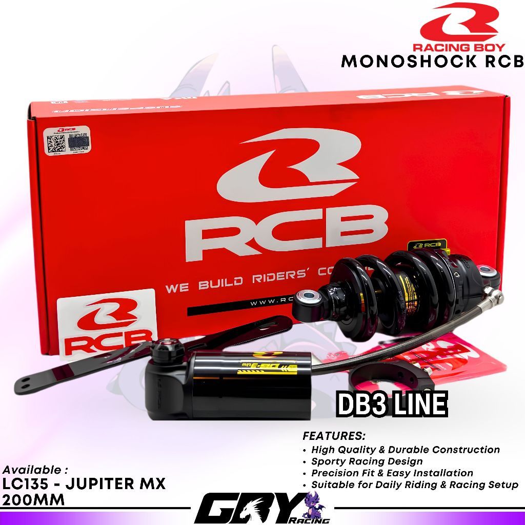 RCB Racingboy Monoshock DB3 Line 200mm Shock Belakang Tabung Compresi Click Rebound LC135 Jupiter MX
