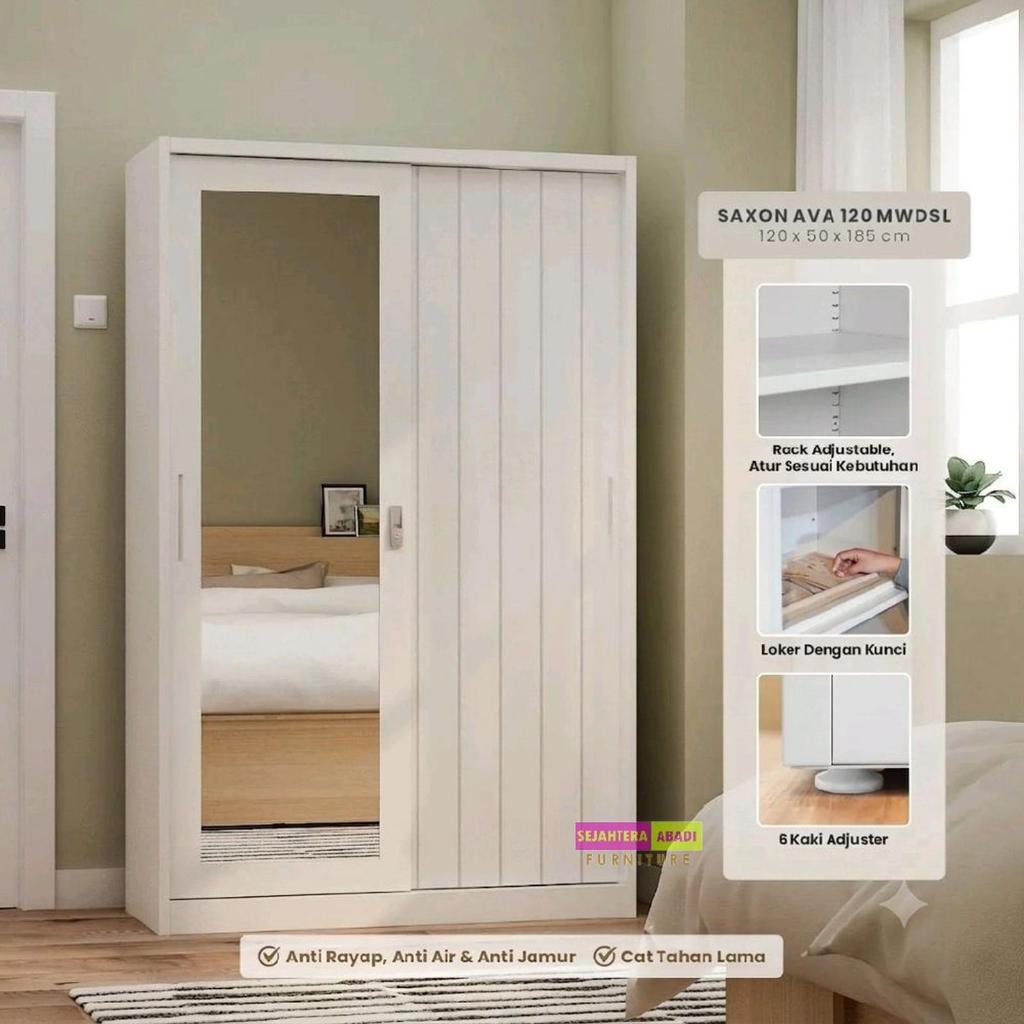 Prodesign Furniture Lemari Pakaian Besi Sliding SAXON 120 AVA MWDSL Size 120x50x185 Cm Pintu Geser P