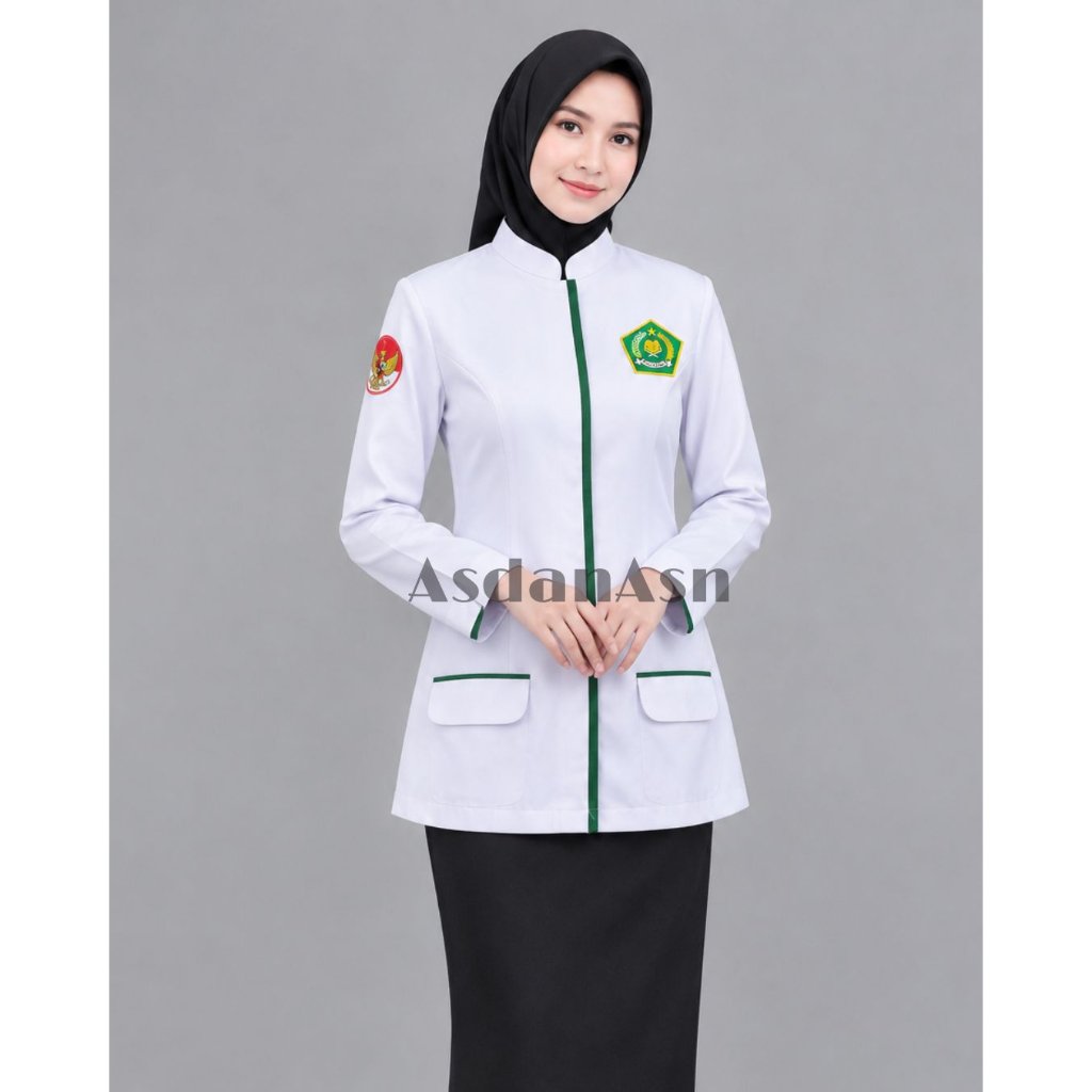 [KEMENAG LIST HIJAU ] BAJU DINAS KEMENAG PUTIH WANITA list Hijau / Seragam Kerja Putih
