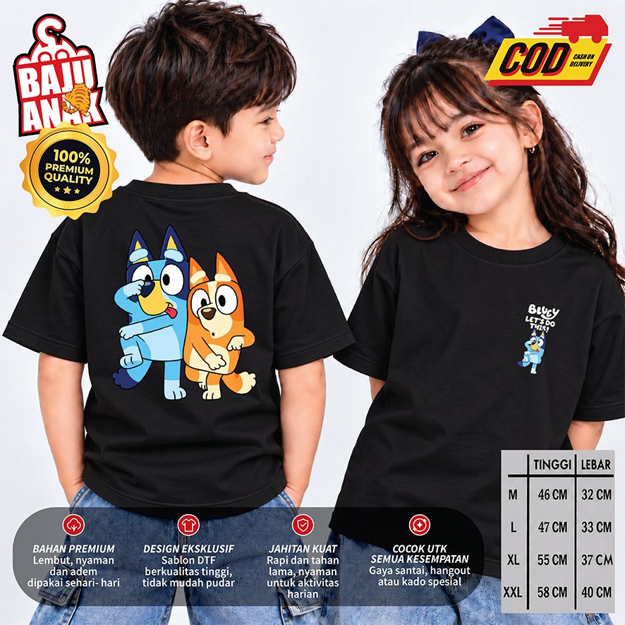 Baju kaos anak gambar Anjing Bluey