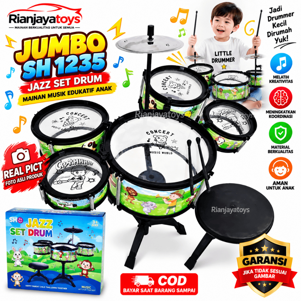 Mainan Jazz Drum Set Jumbo Isi 5 + Kursi SH 1235 / Mainan Drum / Mainan Musikal