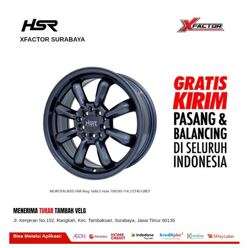 Velg Mobil Ring 16 HSR MOROTAI 8055 R16X6.5 H 5x100 - 5x114,3 ET40 100% HSR ORIGINAL Gratis Ongkir &
