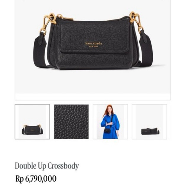 Tas Selempang Kate Spade Double Up Crossbody Wanita Hitam dengan Tali Besar