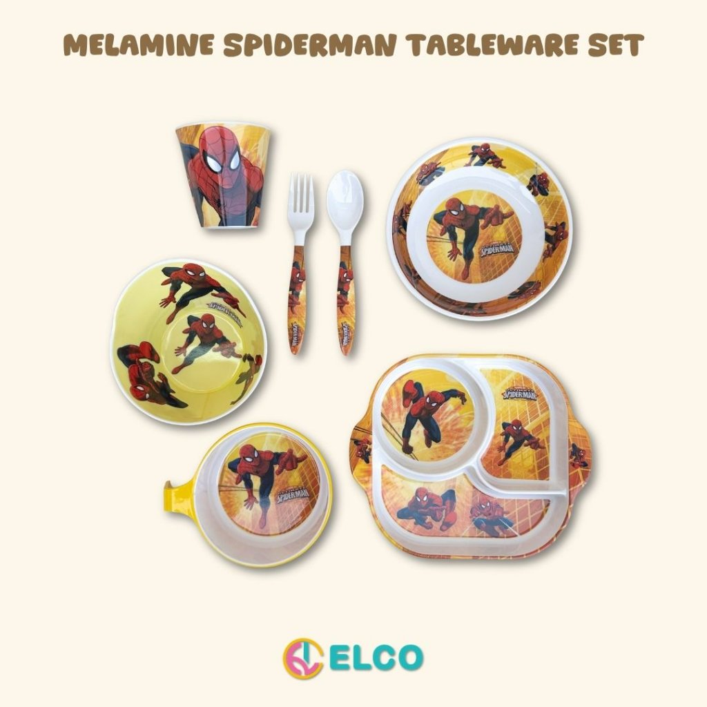 ELCO melamine spider car plate spoon bowl tableware set / piring sendok anak bahan melamin spider