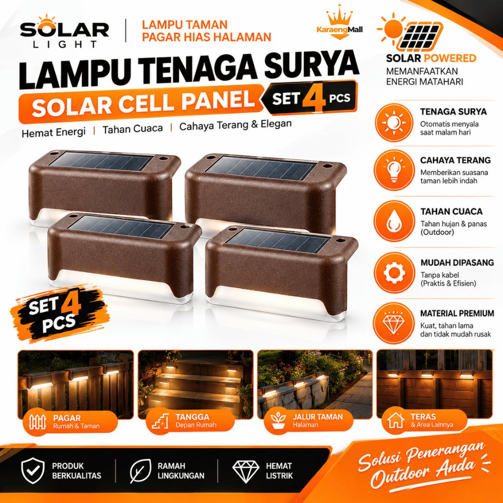 Lampu Taman Pagar Hias Halaman Tenaga Surya Solar Cell Panel Set 4 PCS