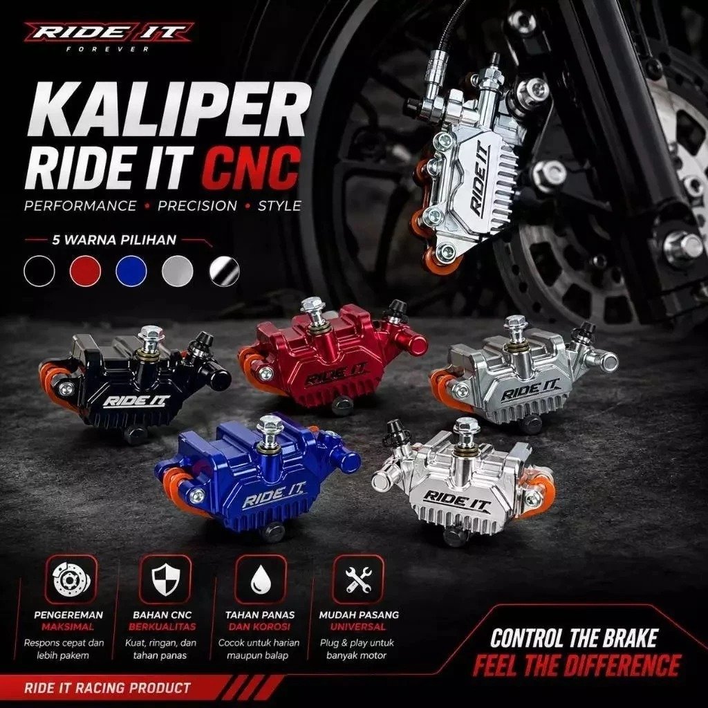 Kaliper Ride it 2 Piston Aerofin CNC Kanan kiri Matic Fizr Jupiter Vega Original Ride it Berkualitas
