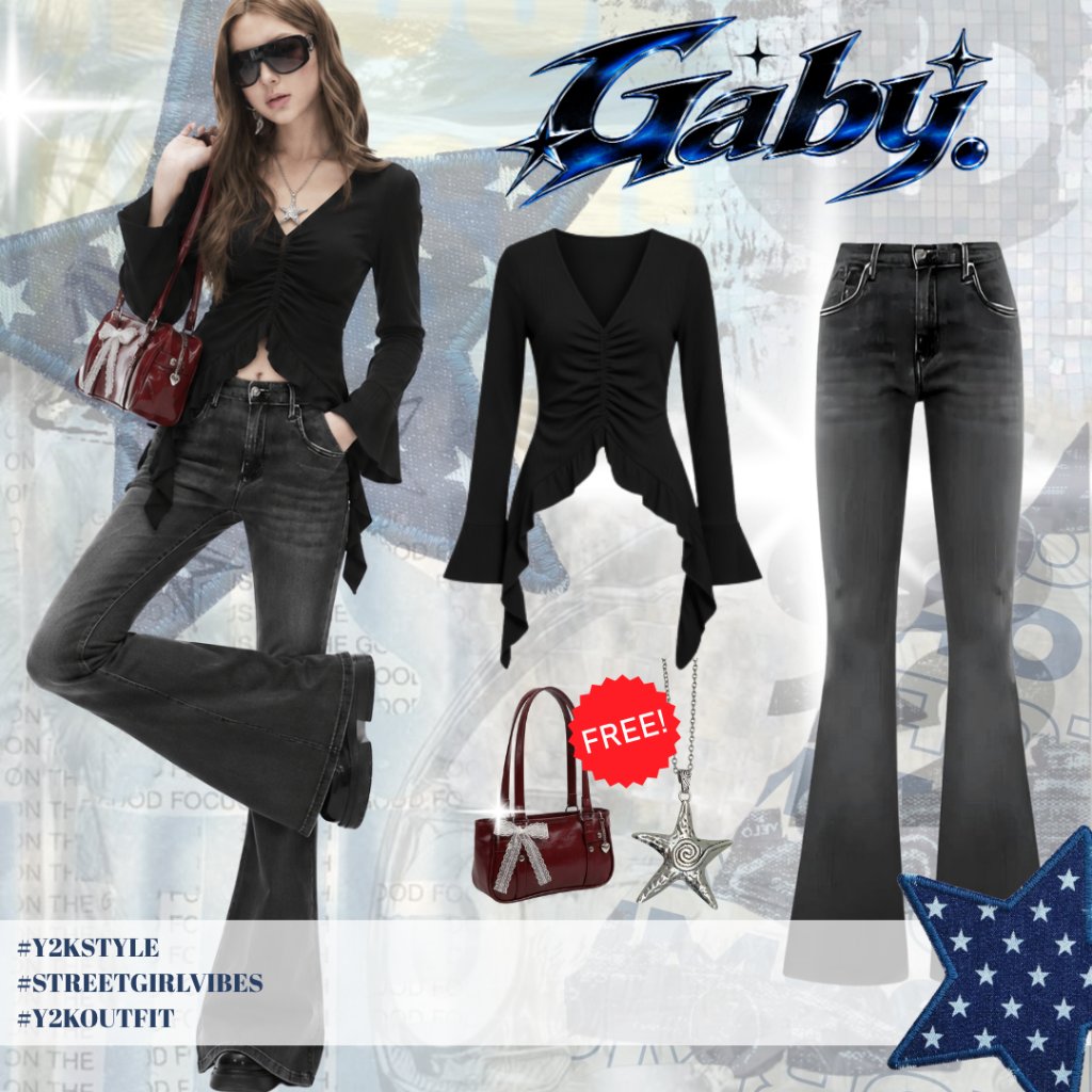GR41 - ONE SET OUTFIT - KOREAN STYLE - JELLYFISH TOP HITAM - CELANA CUTBRAY STEVIA - HIJAB - HIJAB S
