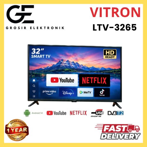 VITRON Smart TV LTV 3265 Youtube Netflix USB Movie HDMI 32 Inch Android 14 Garansi Resmi