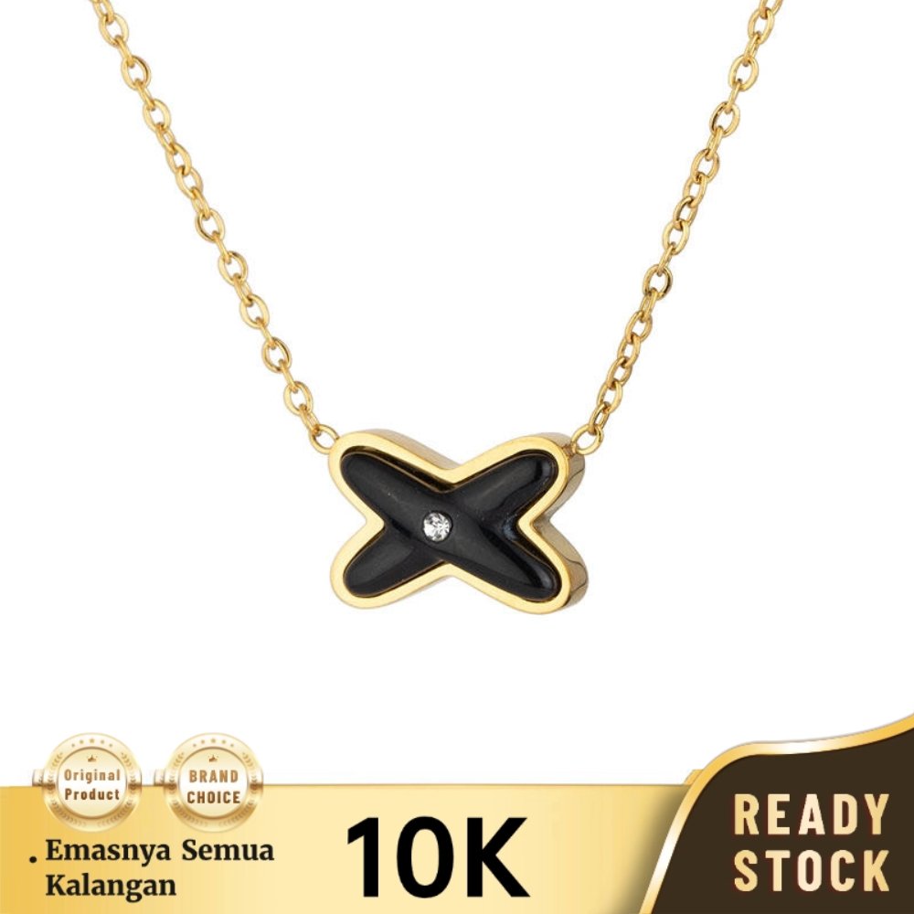 Kalung Emas Clover berbentuk huruf X dengan berlian  Gold 10K