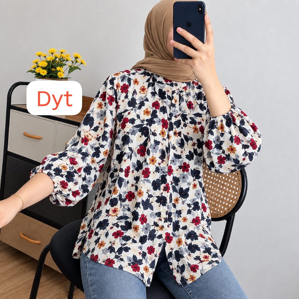 Kemeja Rayon Twill Premium Wanita Lengan Panjang Kemeja Rayon Wanita Motif Bunga Premium