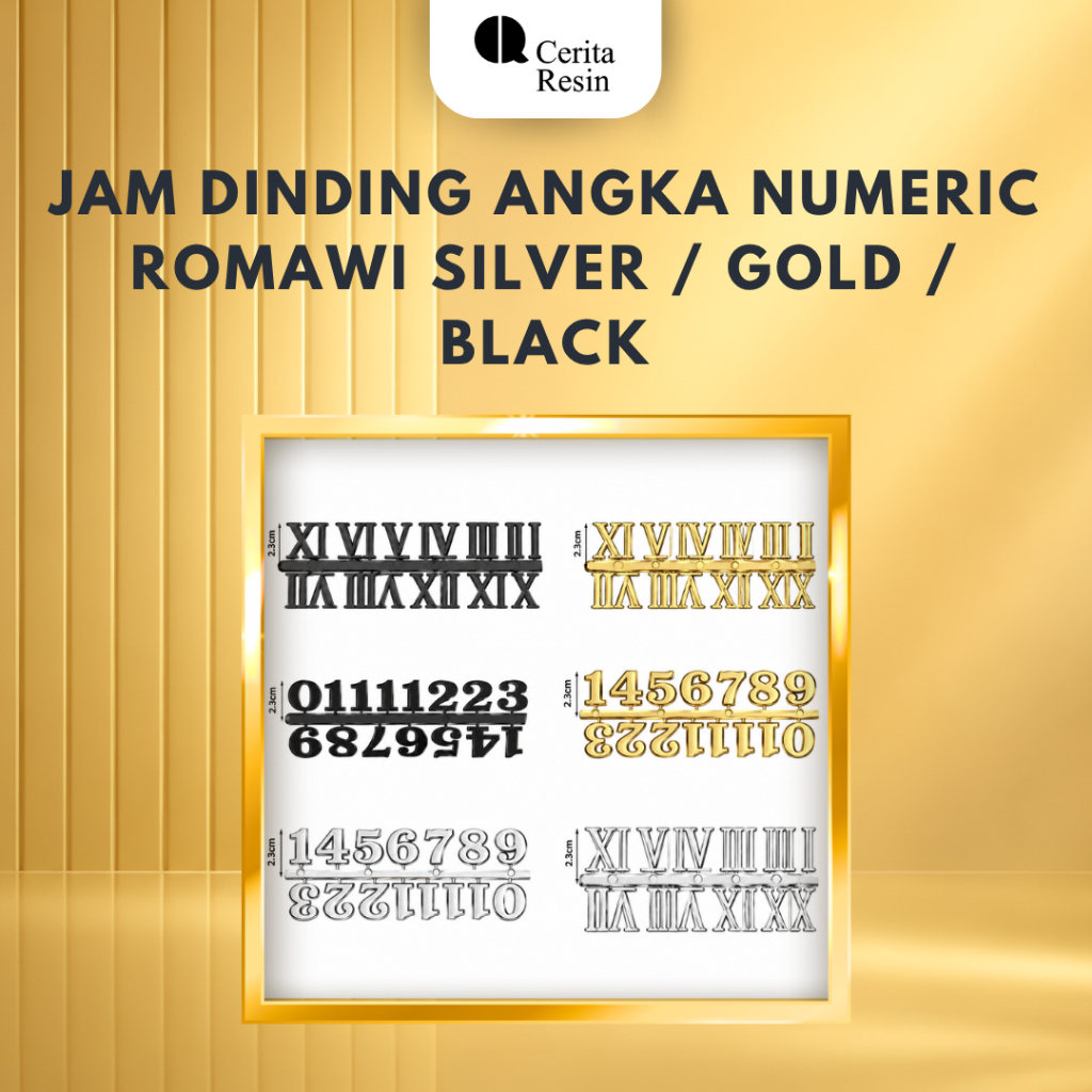 Cerita Resin - Aksesoris Resin Art Jam Dinding Angka Numeric Romawi Silver / Gold / Black