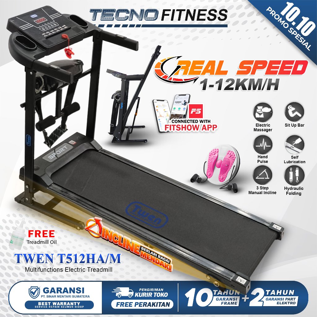 Twen T512HA+M Treadmill Listrik Elektrik Treadmill Multifunction
